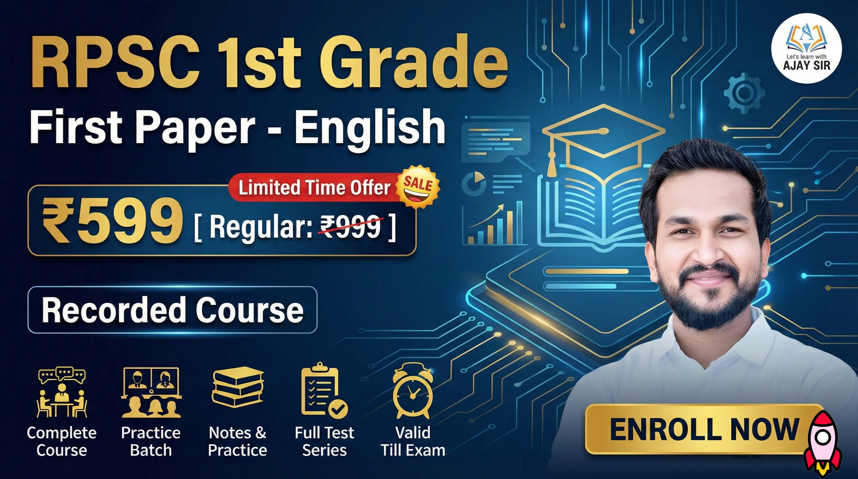 RPSC 1st Grade First Paper - English [Pre-Recorded]