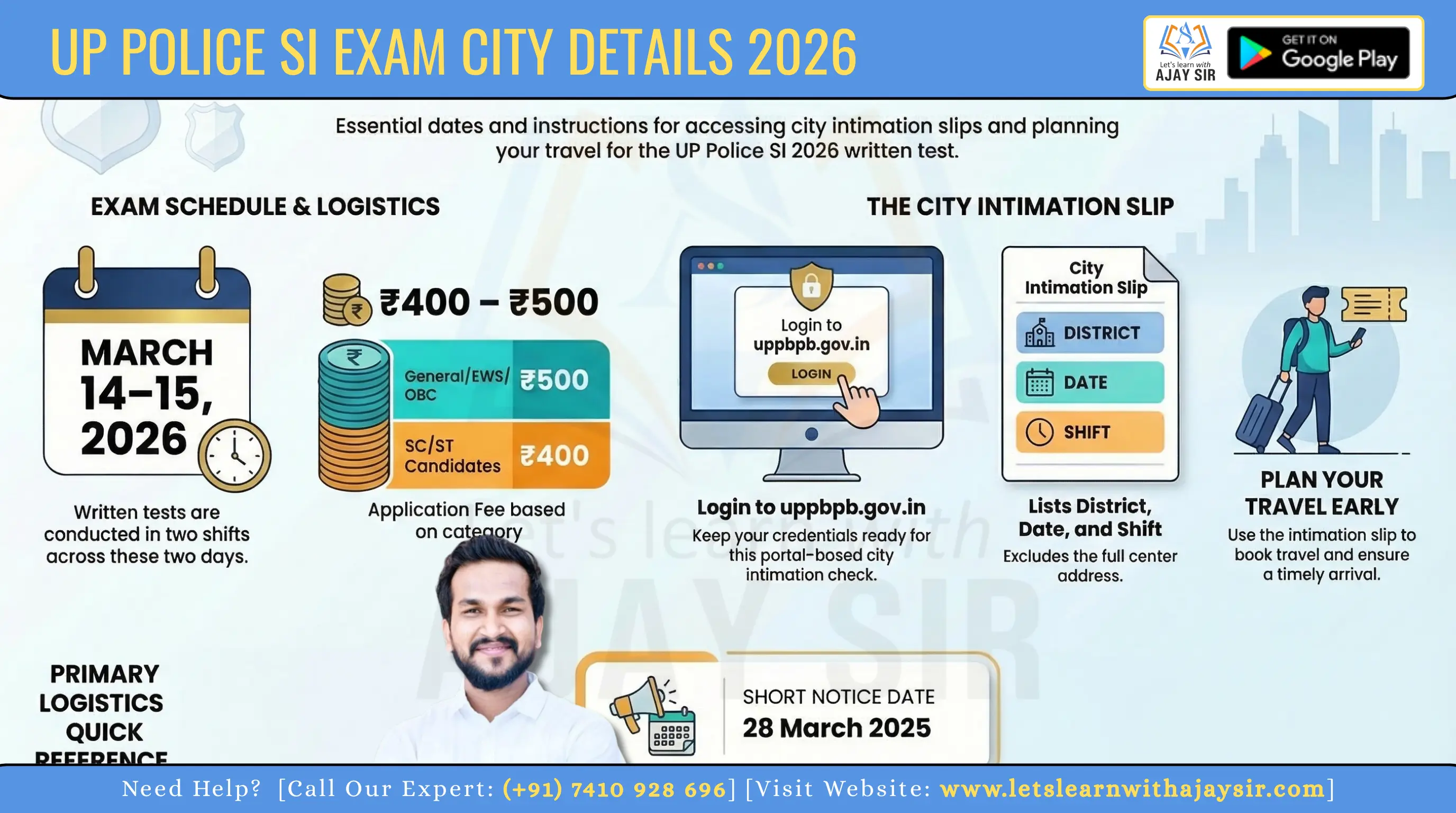 UP Police SI Exam City Details 2026: Check City Intimation Slip, Exam Dates, Shift & Download Guide