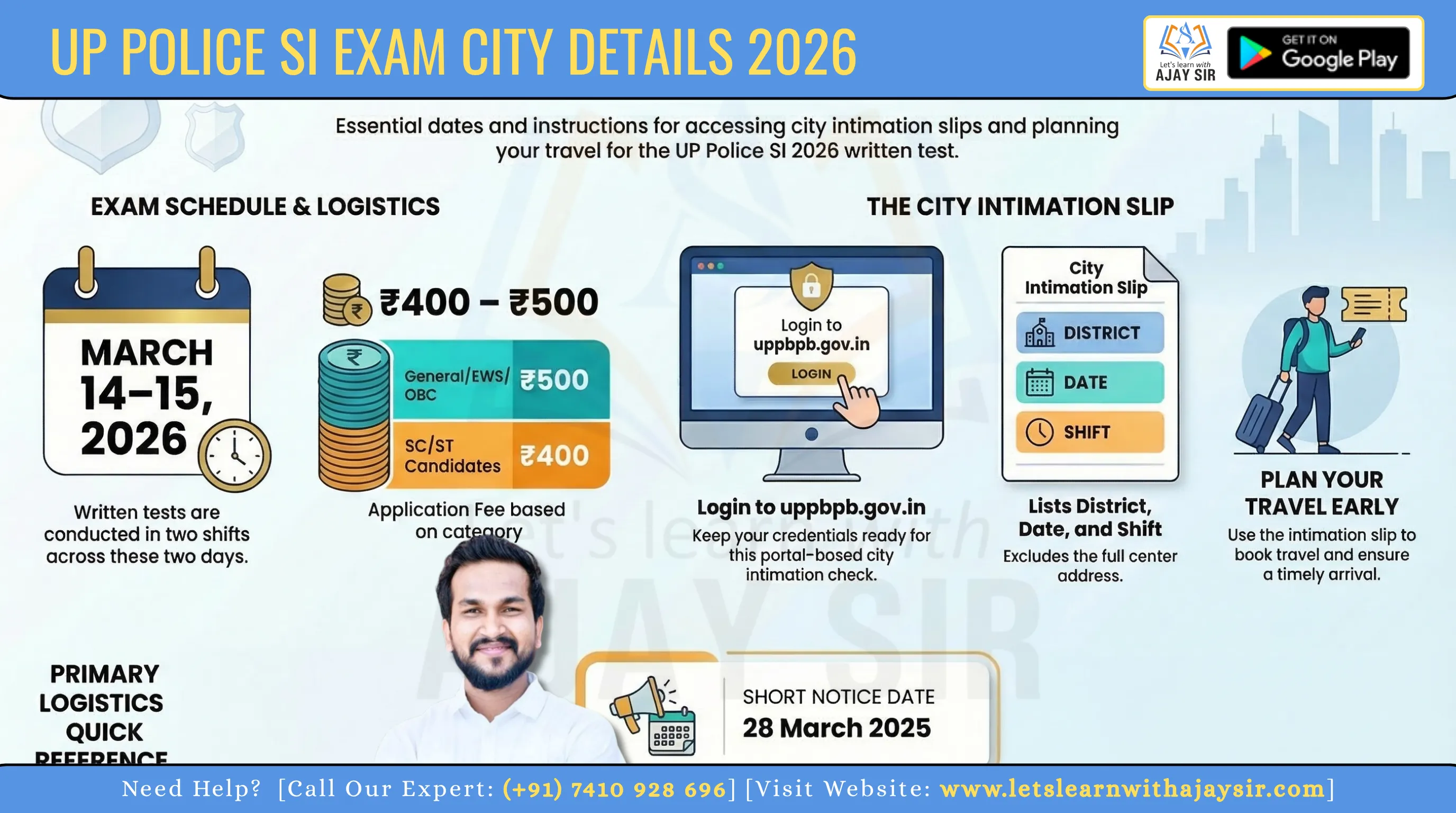 UP Police SI Exam City Details 2026: Check City Intimation Slip, Exam Dates, Shift & Download Guide