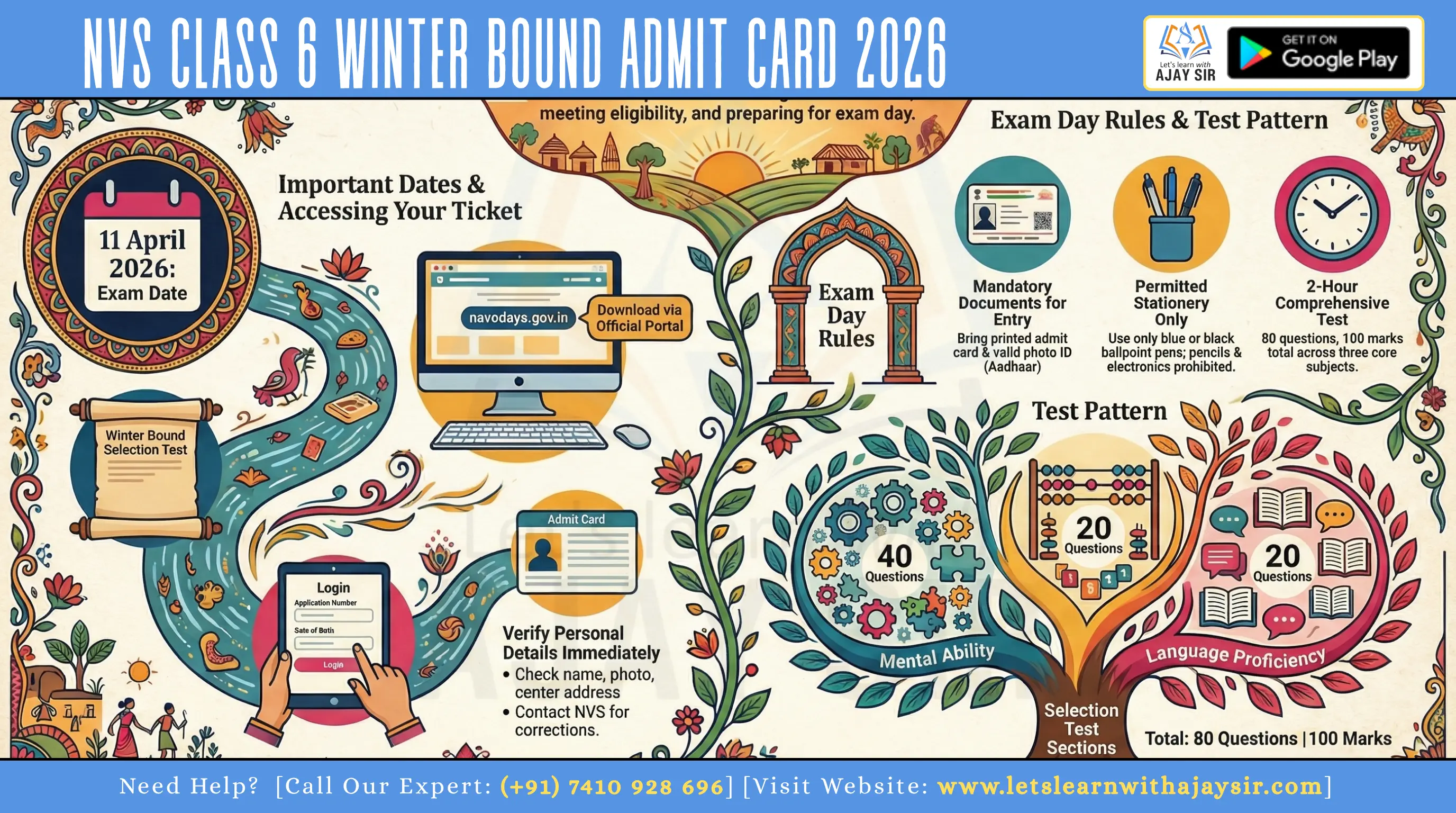 NVS Class 6 Winter Bound Admit Card 2026 Out: Download JNVST Hall Ticket, Exam Date (11 April) & Instructions
