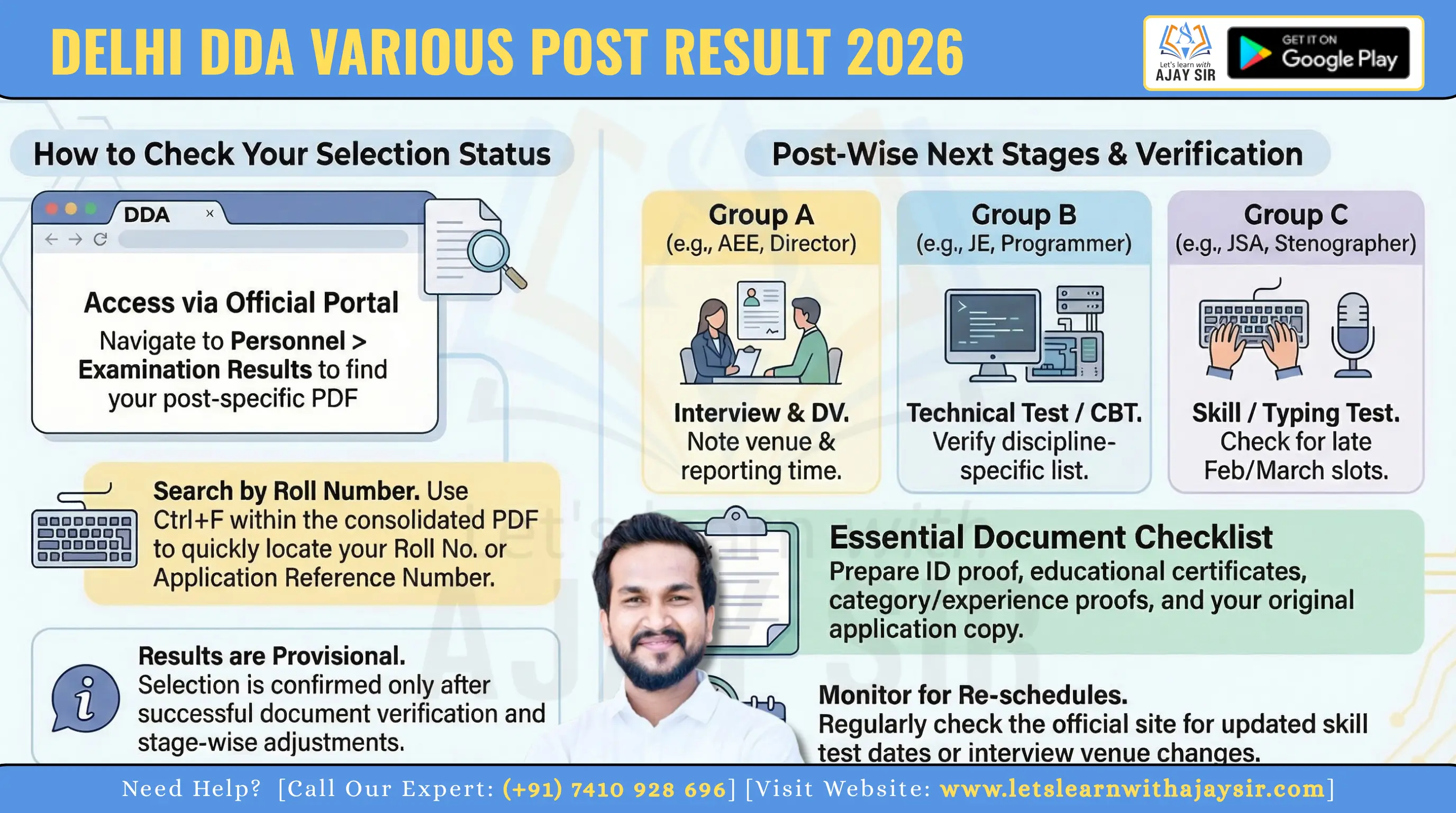 Delhi DDA Various Post Result 2026 Out: Check Merit-Wise Provisional Select List PDF for 1732 Posts
