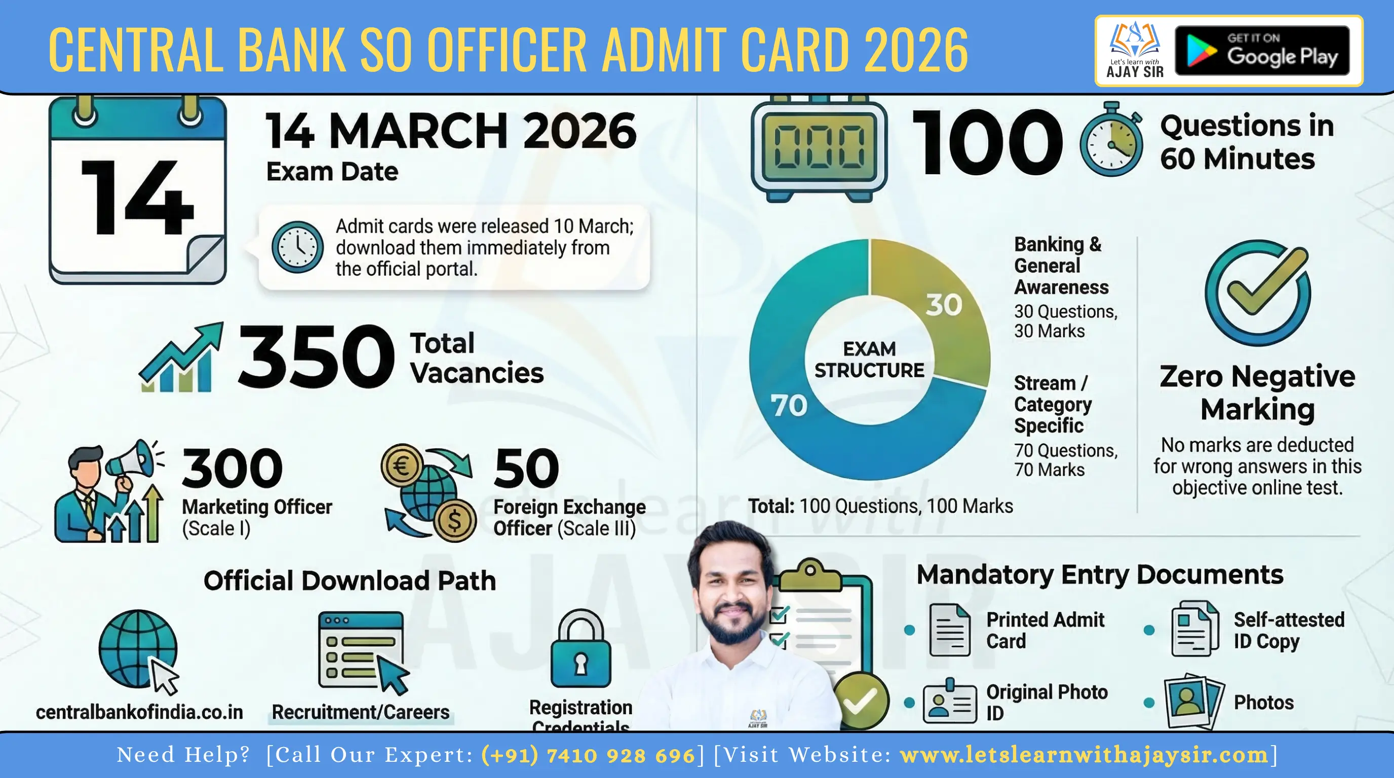 Central Bank Specialist Officer Admit Card 2026 Released – Download CBI SO Call Letter for Marketing & Forex Officer Exam (14 March)